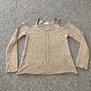 Tan cold shoulder sweater